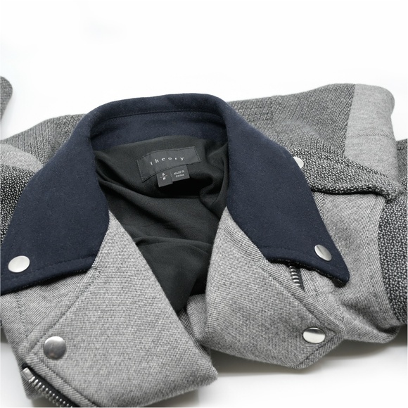 THEORY Adashi K Wool Blend Moto Jacket Black/Grey/Navy Size S - Picture 3 of 10